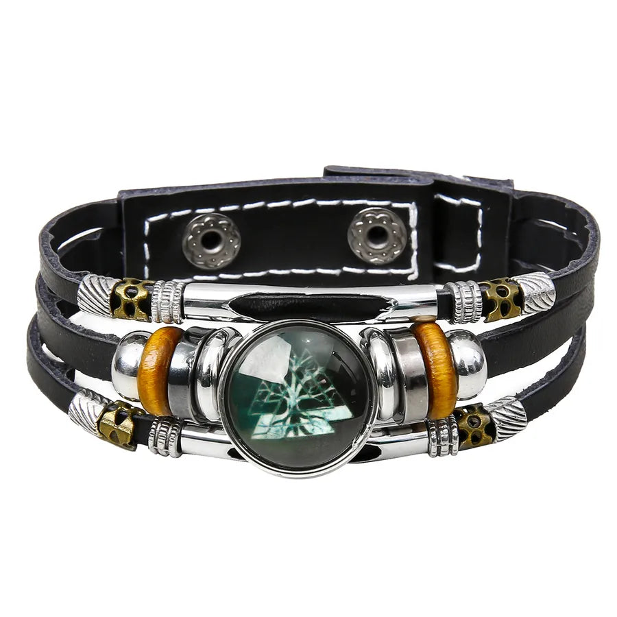 Hot Sale Viking Pirate Compass Pattern Leather Bracelet   Retro Multi-Layer Beaded Bracelet