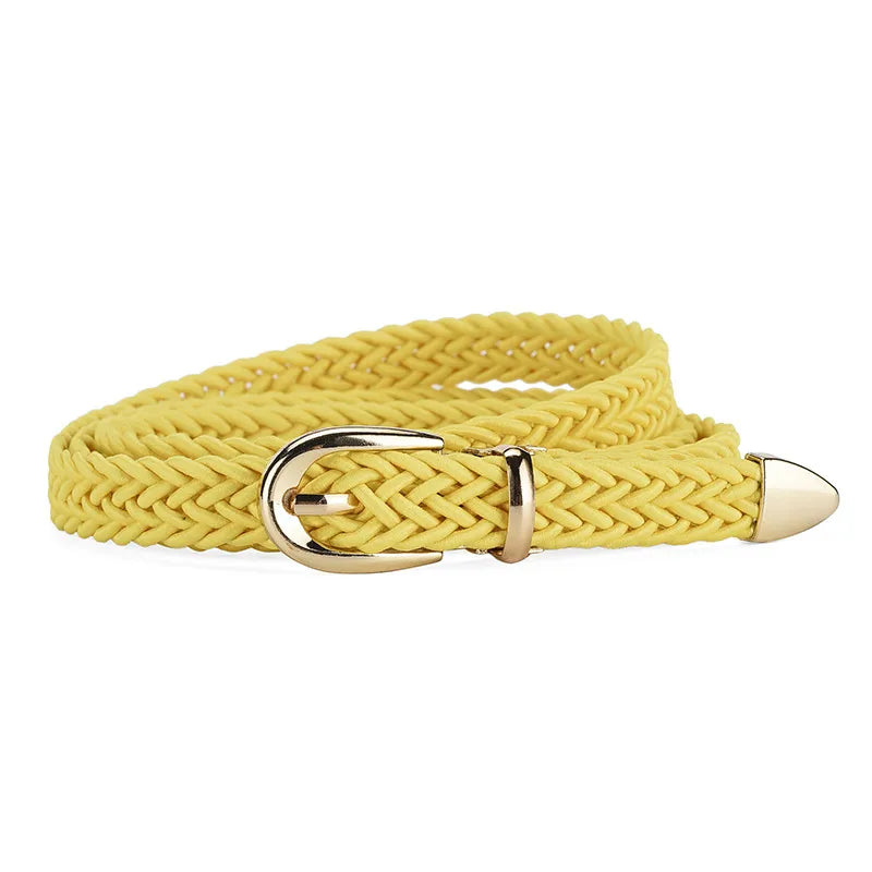 Sweet Solid Color Alloy Polyester Women's Woven Belts