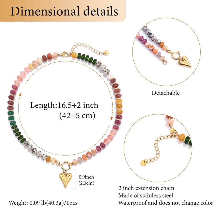 Elegant Geometric Heart Shape 304 Stainless Steel natural stone Beaded Chain Necklace In Bulk