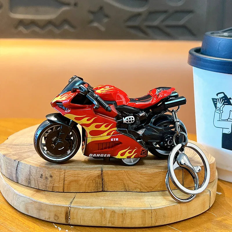 Cool Trendy Fire Dragon Motorcycle Keychain Fun Stress Relief Student Toy Motorcycle Keyring Cute ABS Material Birthday Gift