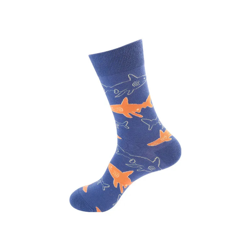 Unisex Cute Modern Style Stripe Pineapple Shark Cotton Jacquard Ankle Socks A Pair