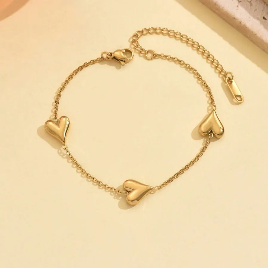 Simple Style Commute Heart Shape 304 Stainless Steel 18K Gold Plated Lip chain cable chain Bracelets In Bulk