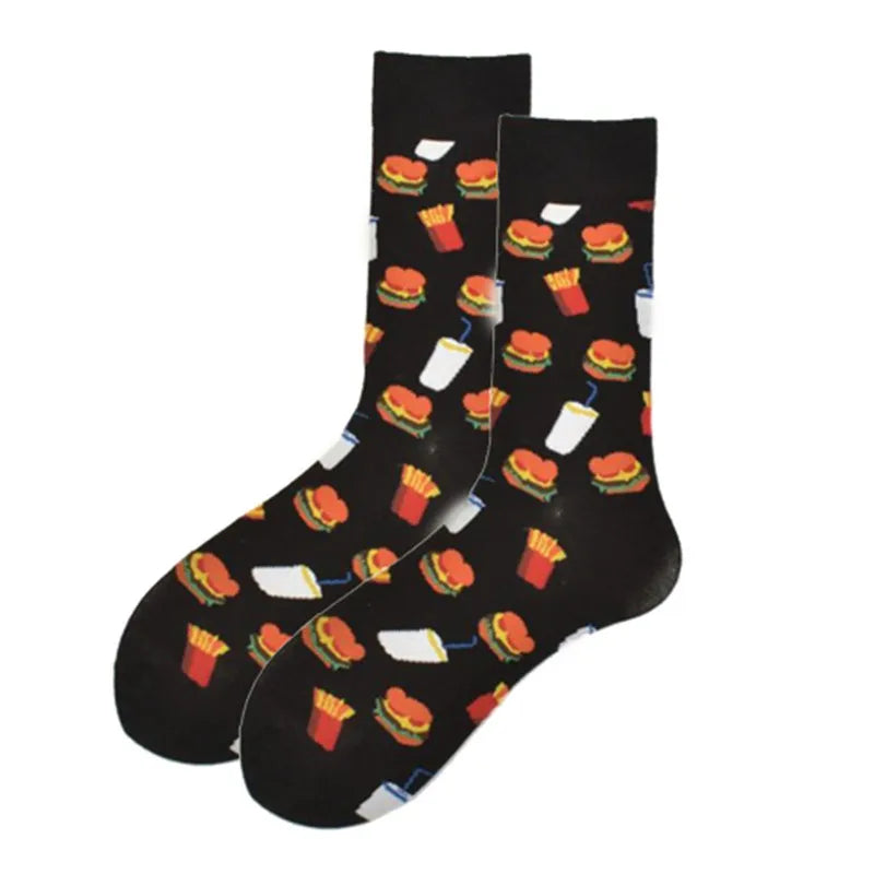 unisex casual beer hamburger french fries cotton crew socks a pair