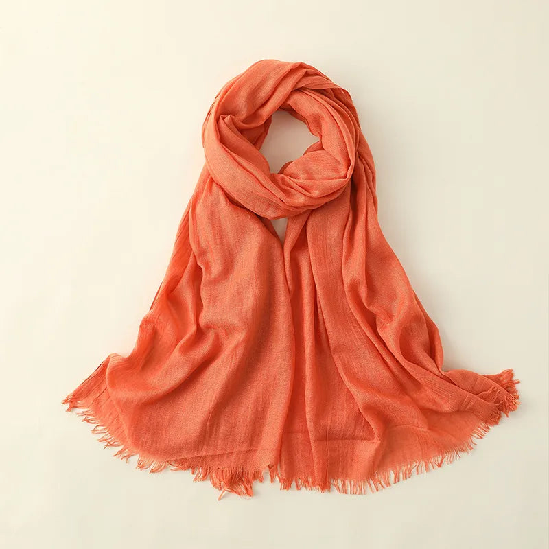 women's elegant solid color cotton silk scarves