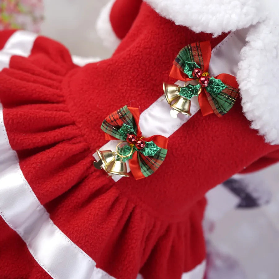 Cute Cotton Christmas Color Block Bow Knot Pet Clothing