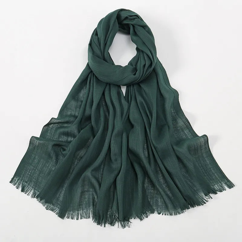 Unisex Simple Style Solid Color Slub Cotton Tassel Scarf