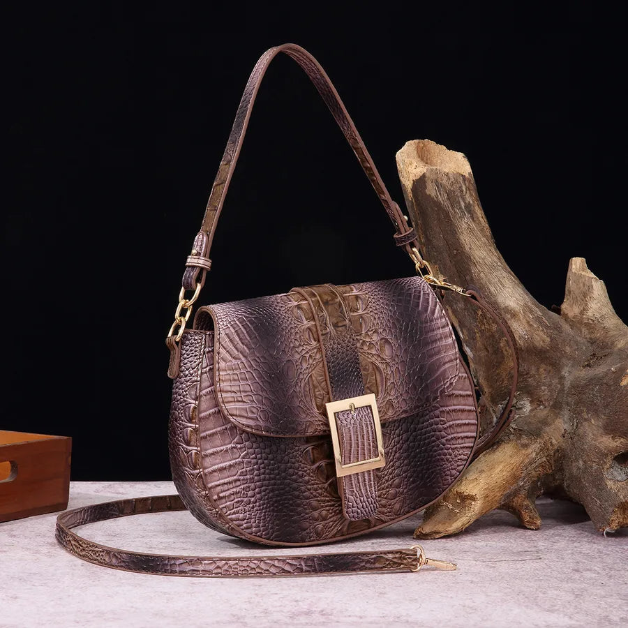 Women's Medium Pu Leather Crocodile Elegant Vintage Style Oval Buckle Crossbody Bag