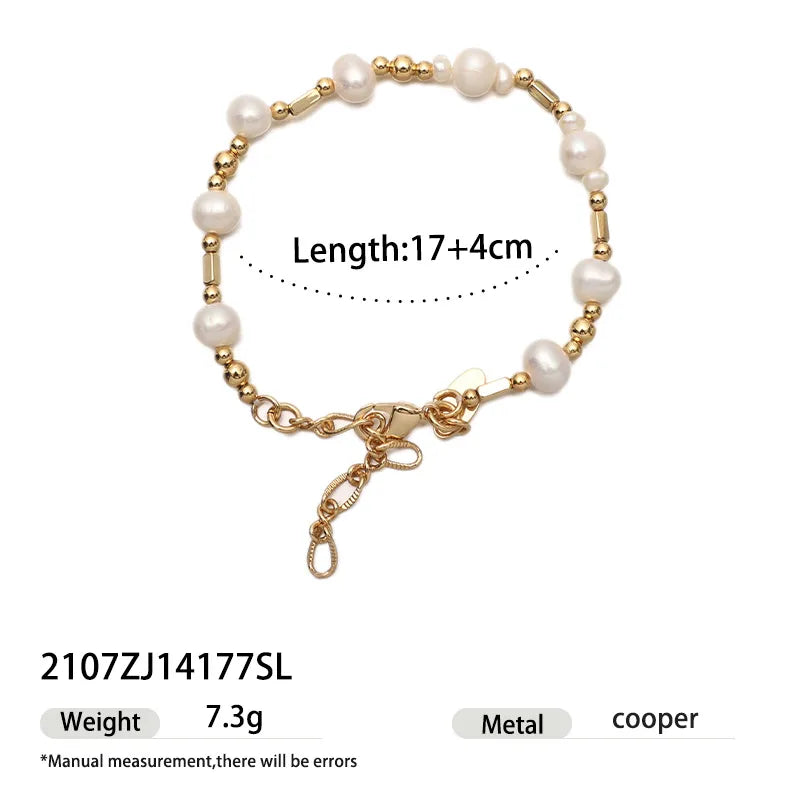 Wholesale Jewelry Vintage Style Classic Style Geometric Freshwater Pearl Copper Brass Plating Bracelets Beaded Chain