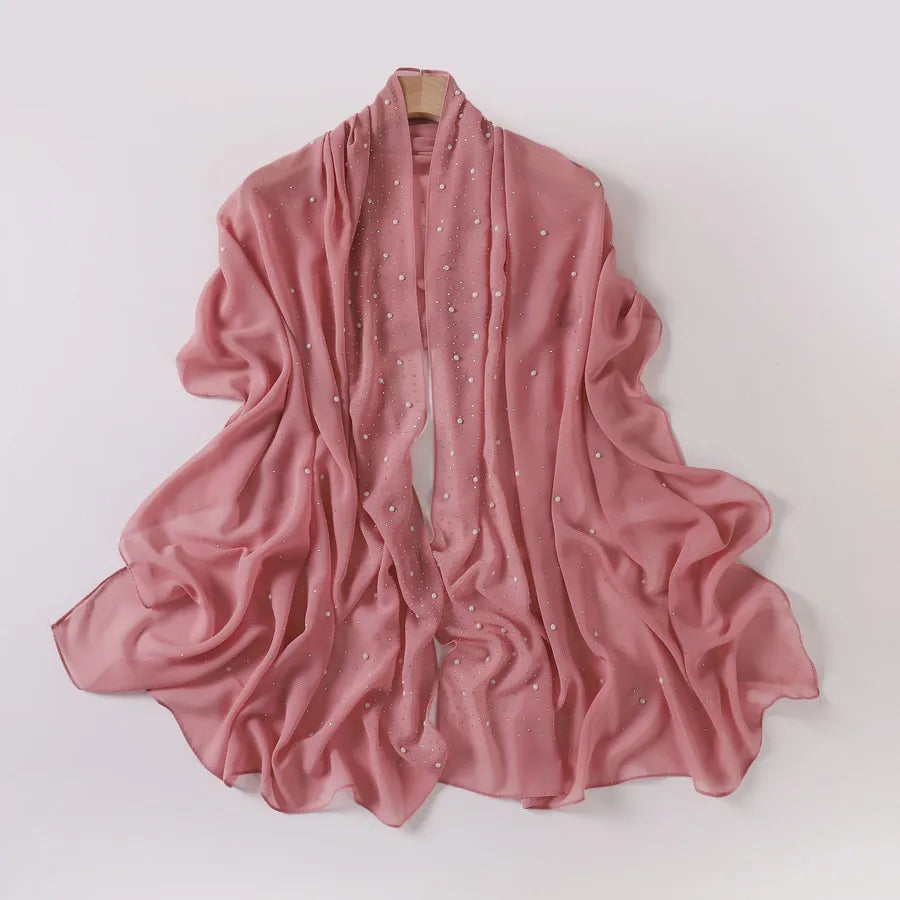 wholesale pearl chiffon ceramic gypsophila hot drill long scarf Hui scarf Indonesia Middle East Africa turban