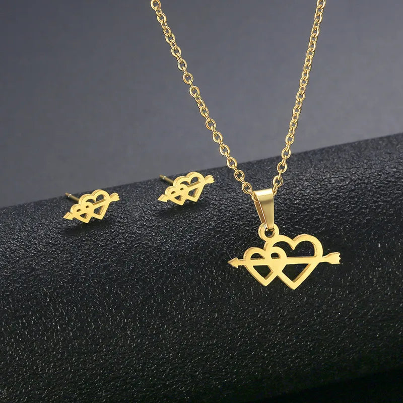 Wholesale Jewelry IG Style Casual Streetwear Moon Hand Of Fatima Butterfly 201 Stainless Steel cable chain Small Stud Earrings Necklace