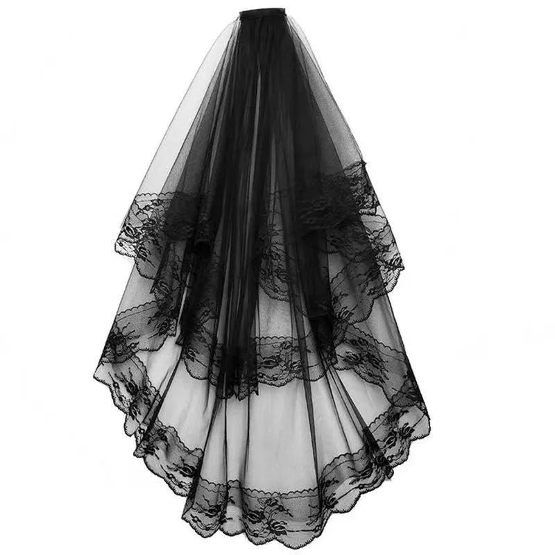 Black Veil Halloween Ghost Festival Bridal Lace Headdress  Wedding Props Princess Hair Accessories High Sense