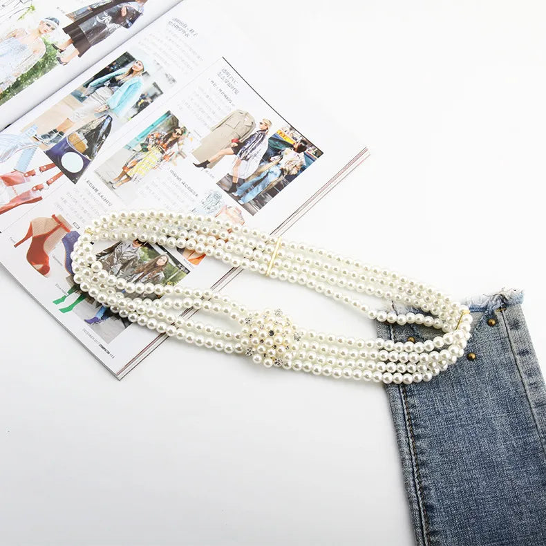 simple style square oval flower plastic beaded inlay rhinestones women's chain belts 1 piece