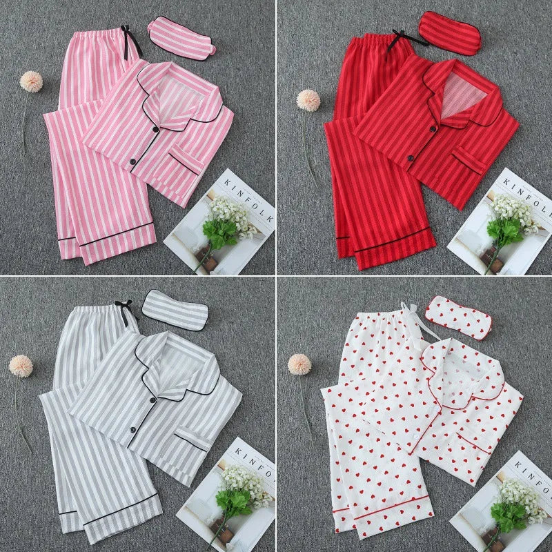 Home Women's Casual Cute Stripe Heart Shape Polyester Pajama Sets