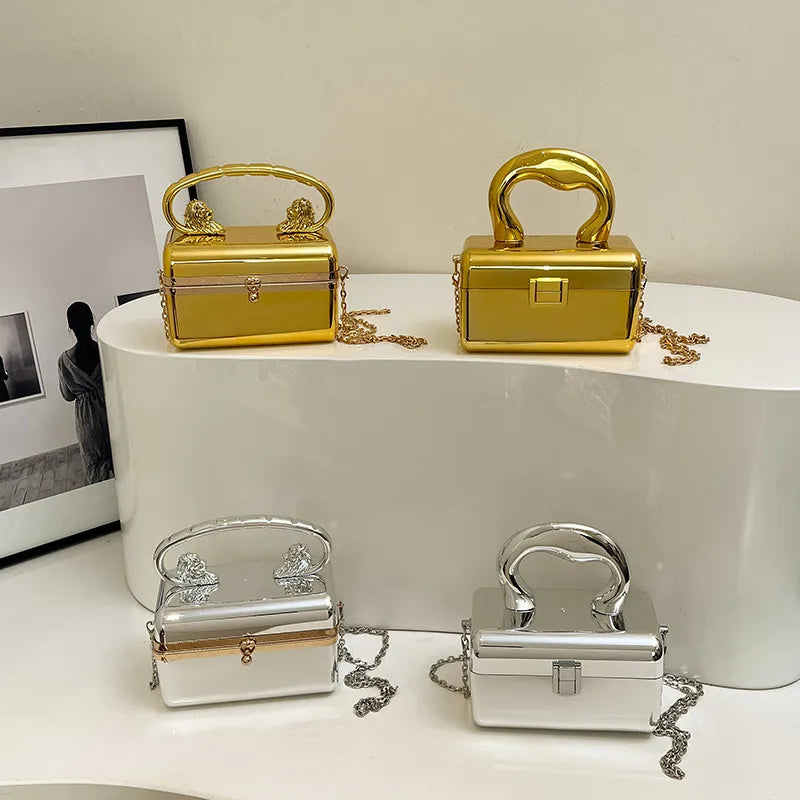 Style 1 Gold Style 1 Silver Style 2 Gold Arylic Solid Color Square Evening Bags