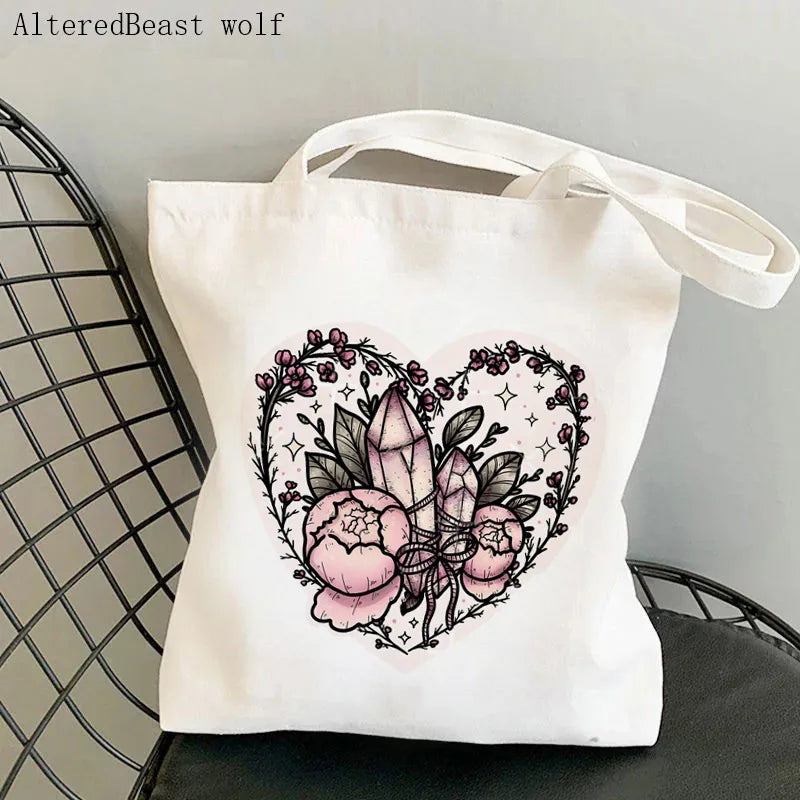 Magic Witch Pastel Gothic Handbag Printed Canvas Tote Single Shoulder Shopping Bag Ladies Fashion Handbag