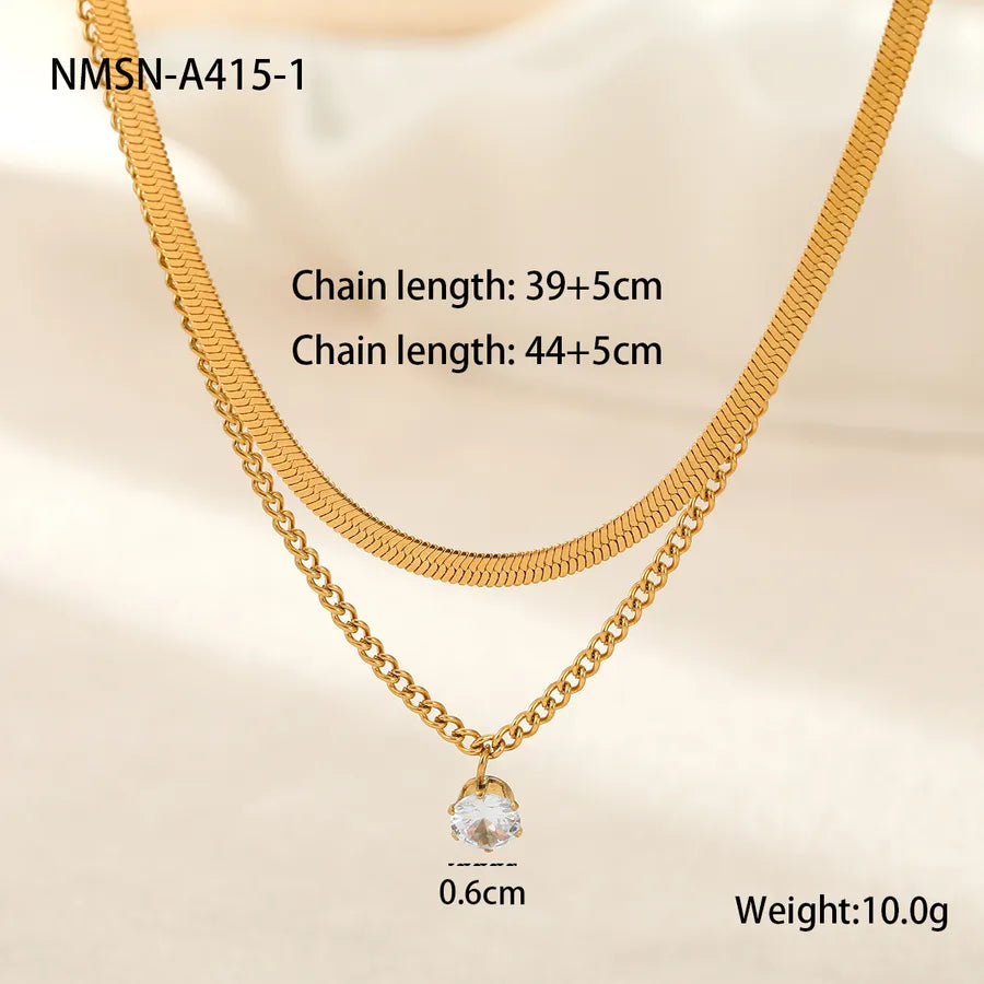 Wholesale Jewelry Simple Style Classic Style Solid Color 304 Stainless Steel snake chain Double Layer Necklaces