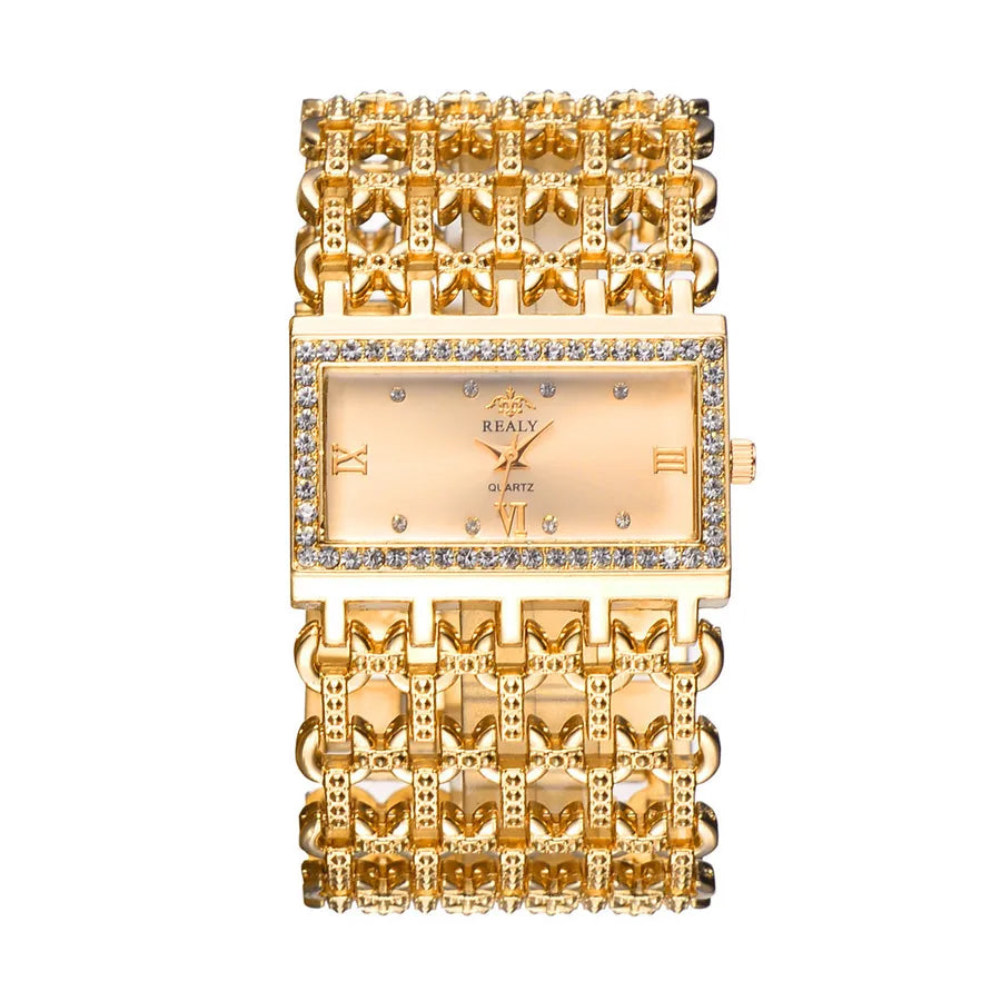 fashion temperament rectangular steel band ladies bracelet diamond wide strap quartz watch