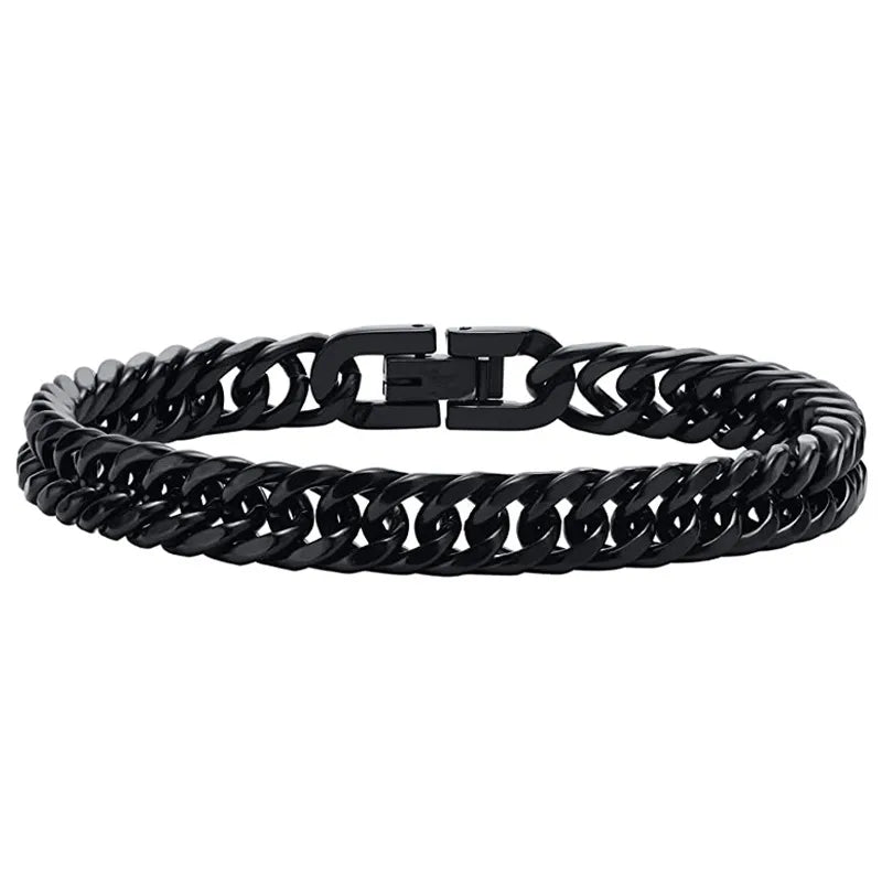 Top source stainless steel four-sided grinding widened bold hip hop domineering titanium steel bracelet Cuban chain punk personality boyfriend power