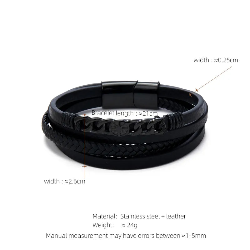 Casual Streetwear Geometric 304 Stainless Steel Pu Leather Braid 18K Gold Plated Men's Bracelets