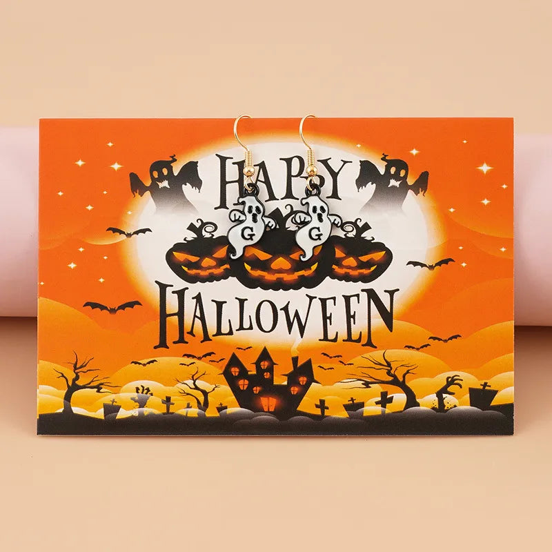 Halloween Skeleton Head Funny Individuality Ghost Pendants Card Earrings Dark Ghost Drop Oil Electrolysis Alloy Unisex Earrings