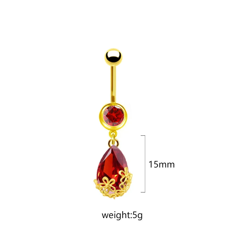 1 Piece Belly Rings Sweet Pastoral Water Droplets Rose Flower Stainless Steel Alloy Inlay Acrylic Rhinestones Glass White Gold Plated Gold Plated