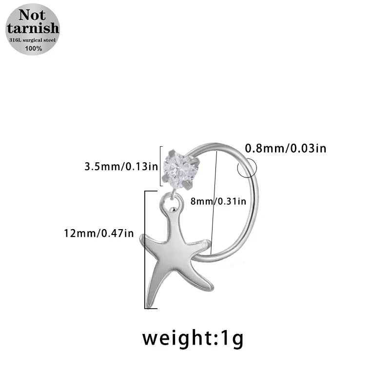 1 Piece Nose Rings & Studs Casual Simple Style Star Moon Fruit 316L Stainless Steel  Polishing Plating White Gold Plated Nose Rings & Studs