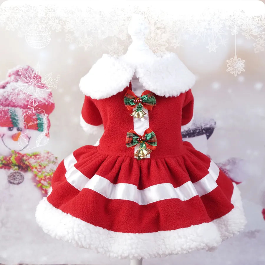 Cute Cotton Christmas Color Block Bow Knot Pet Clothing