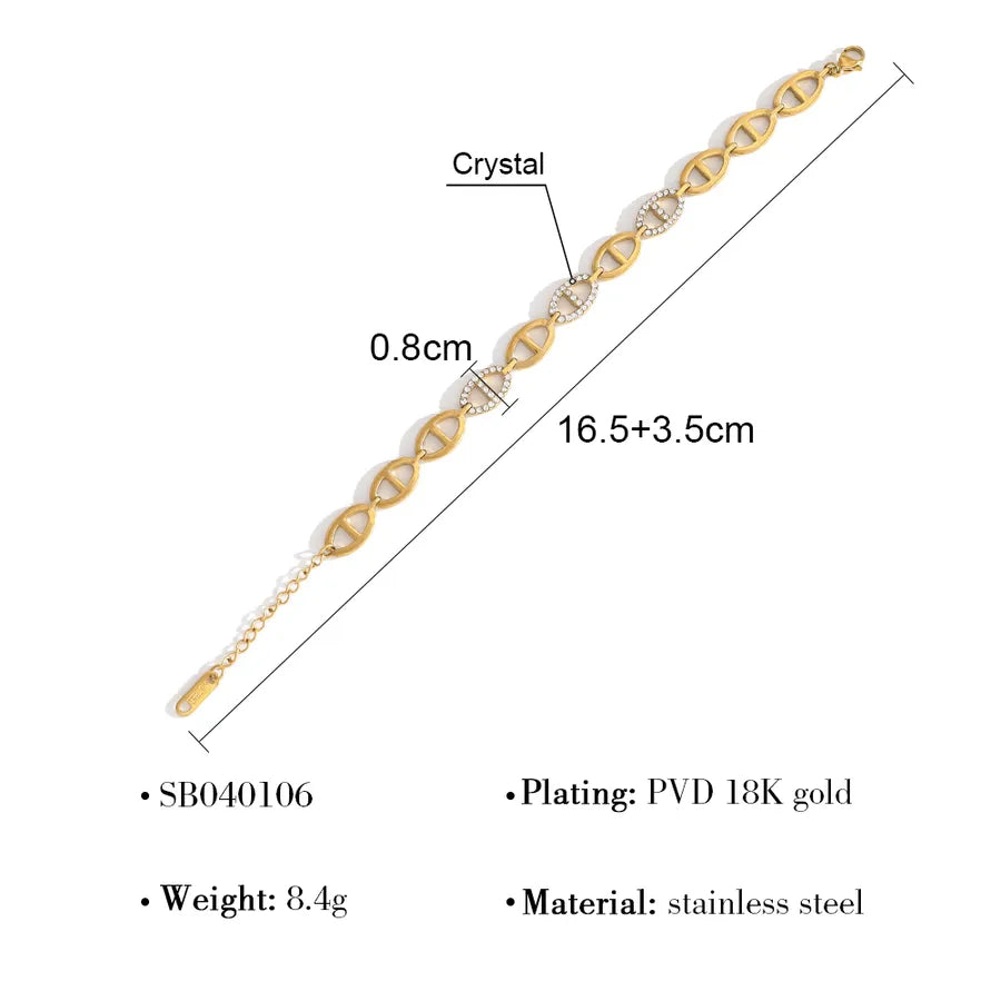 Simple Style Classic Style Commute Heart Shape 304 Stainless Steel 18K Gold Plated Zircon cable chain Bracelets In Bulk