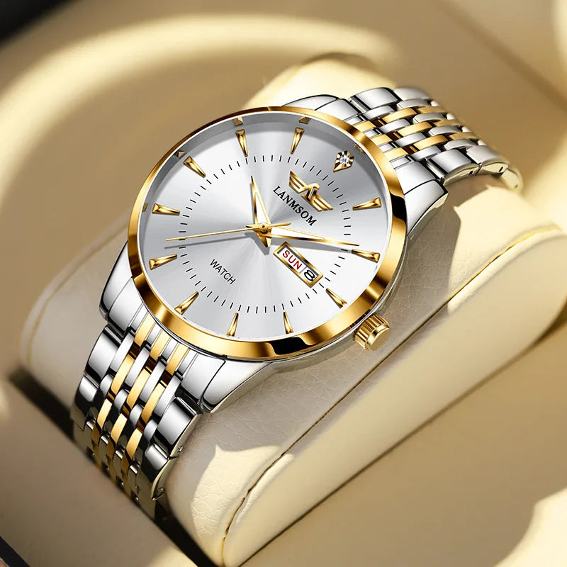 business solid color butterfly double snap quartz men's watches