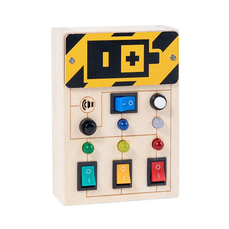 popular children's early education wooden LED light socket switch busy board toy hands-on wooden toy