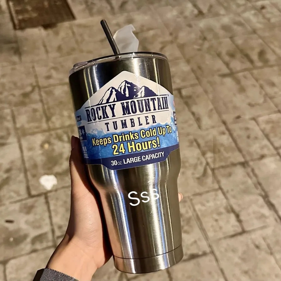 Large Ice Cup Food Grade 304 Stainless Steel Cold and Heat Preservation Double Drink Summer Coffee Cup Vehicle-Borne Cup Portable Men and Women Ins