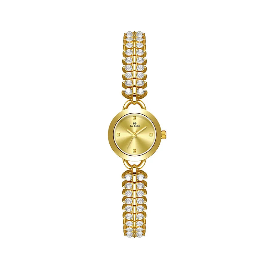 Elegant Zirconia Starry Sky Quartz Watch BS Brand Fashionable Vintage Gold Grain Small Luxury Wristwatch FA1881 Mineral Glass