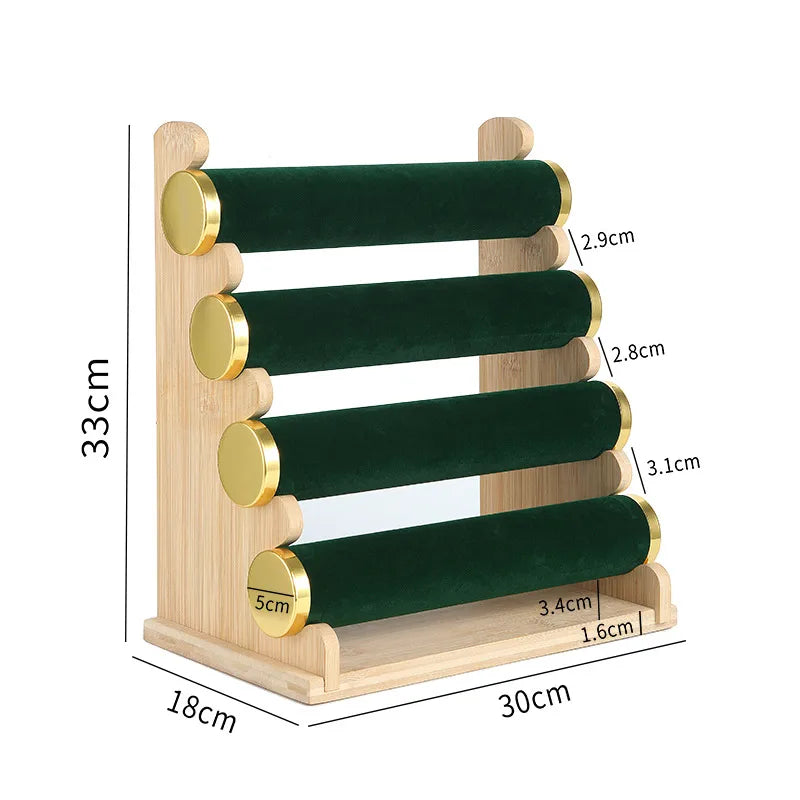 Premium Bamboo Wooden Jewelry Display Stand Bracelet Watch Headband Earring Storage Holder Live Broadcast Props Ornament Rack