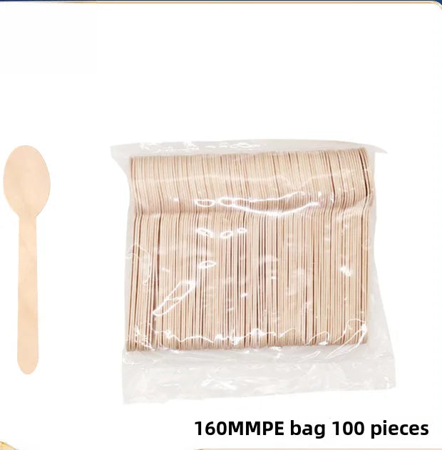 160mm disposable fork spoon Wood environmentally friendly degradable milk tea cold drink tasting takeaway spoon fast food 100