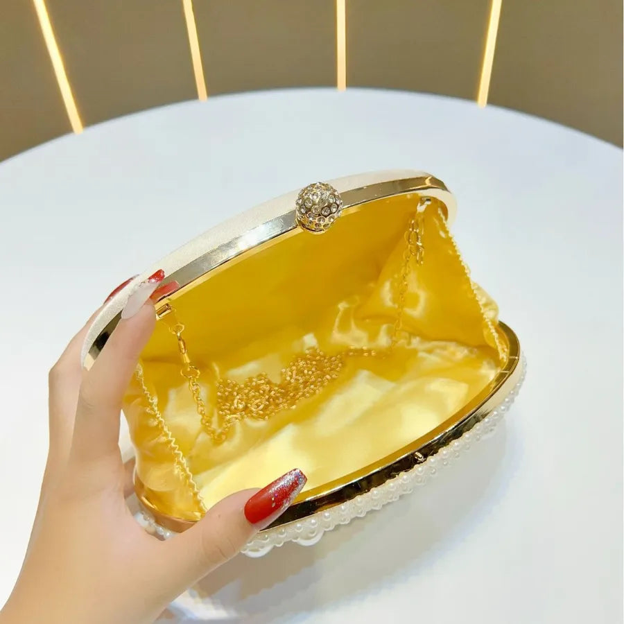 Fashionable Pearl Evening Bag Handheld Chain Wedding Dress Complement Women's Handbag Elegant Clutch Underarm Bag Polyester