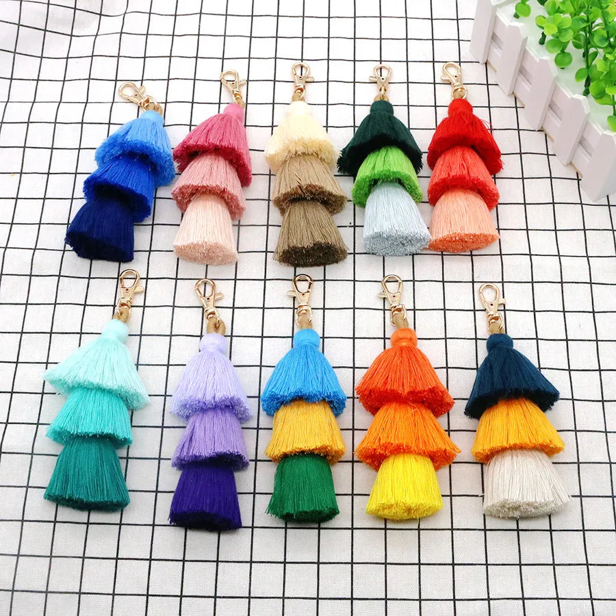 elegant color block cotton women's bag pendant keychain