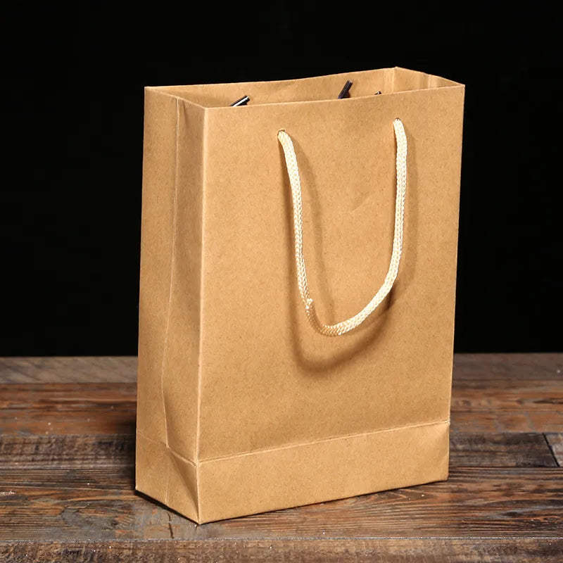 Classic Pure Color Thickened 260G Portable Kraft Paper Bag Jewelry Gift Packaging Bag Retro Style Fashion and Environment-Friendly