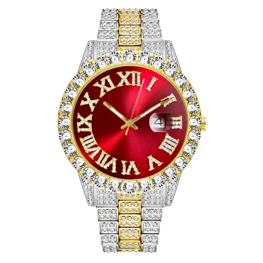 MISSFOX Watch  Explosions Men's Personalized Hip Hop Style  Water Ghost Roman Diamond Quartz Watch Men