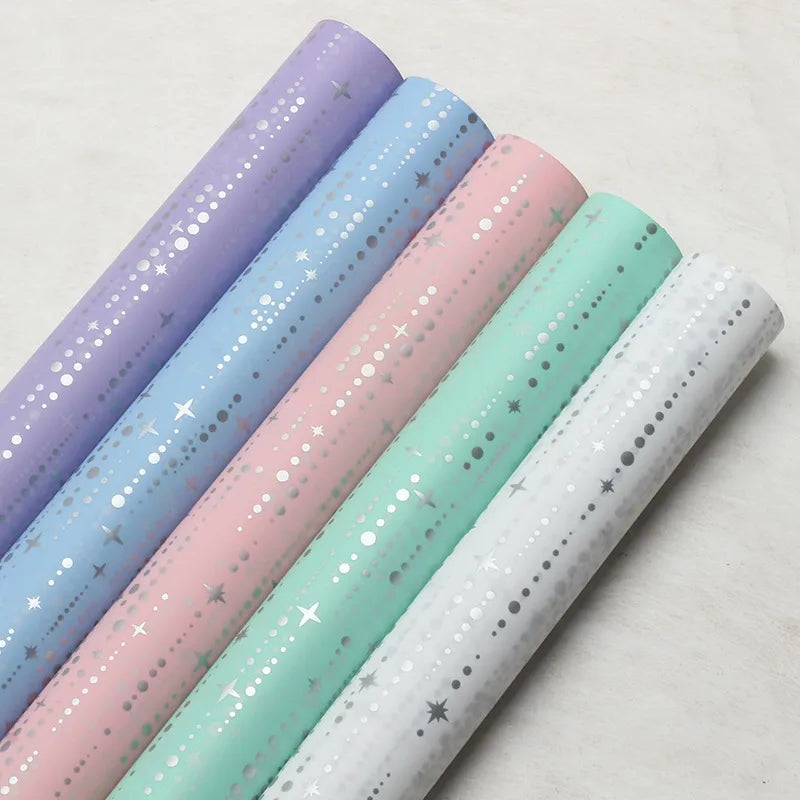 Elegant Romantic Round Dots Star Plastic Daily Date Korean Floral Wrapping Paper Party Supplies Gift Wrapping Supplies 1 Pack of 20 Sheets