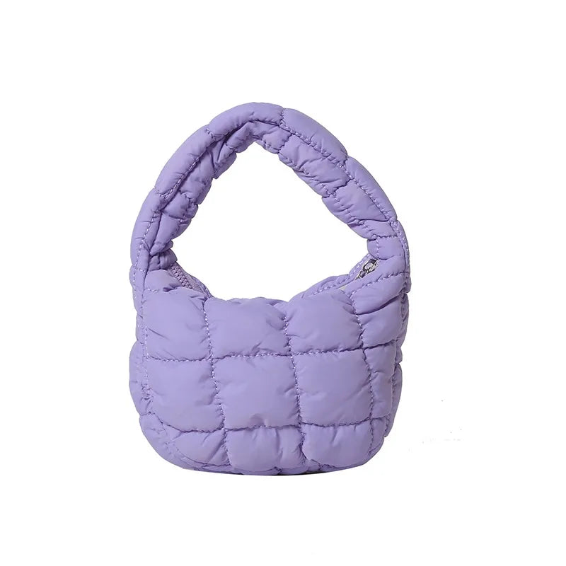 Pleated Plaid Cloud Bag Underarm Bag  New down Cotton Jacket Western Style Fashion Mini Handbag