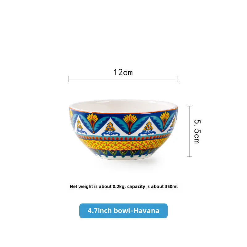 American Style Creative Ceramic Tableware Salad Bowl Steak Plate Household Dish Flat Plate Hand-painted Long Square Plate Soup Bowl Mug