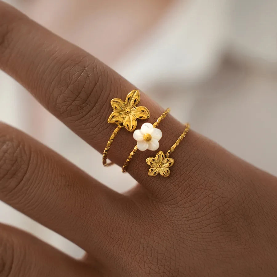 Wholesale Jewelry IG Style Elegant Cute Flower 304 Stainless Steel 18K Gold Plated Open Rings