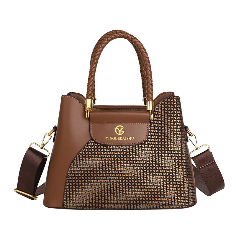 Large Capacity Handbags Women's  New Fashion All-Match Stitching Shoulder Bag Textured Commuter Messenger Bag