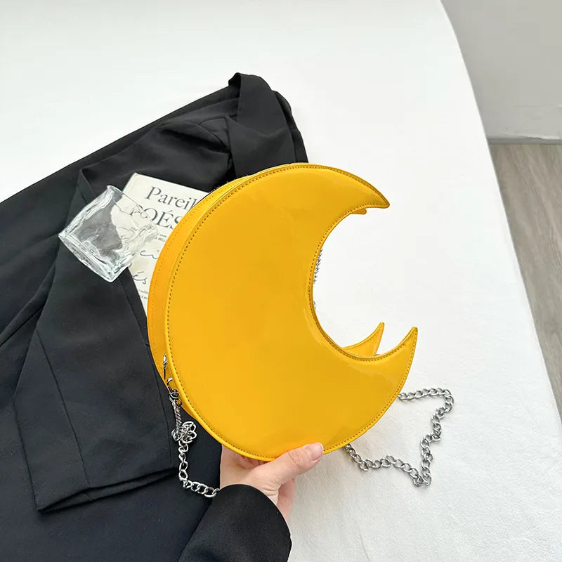 Fashionable Moon Shaped Mini PU Leather Bag Women's Underarm Bag With Chain Strap Stylish Circular Bags For Ladies