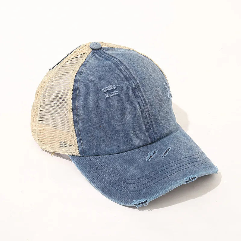 New Washed Retro Pure Color Mesh Hat Cross Design Sun Protection Baseball Cap Spring Autumn Season Unisex Hat