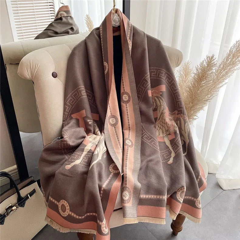 women's retro color block imitation cashmere printing scarf