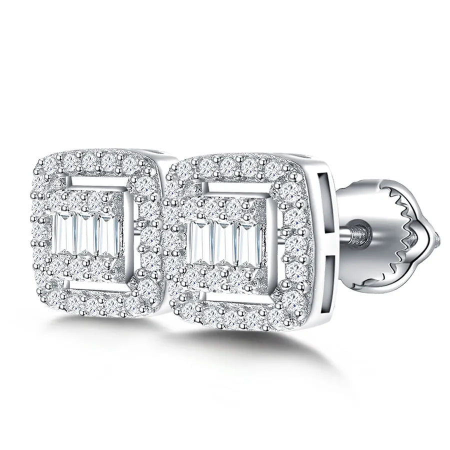 Moissanite 925 Sterling Silver Ear Studs Square Ear Studs