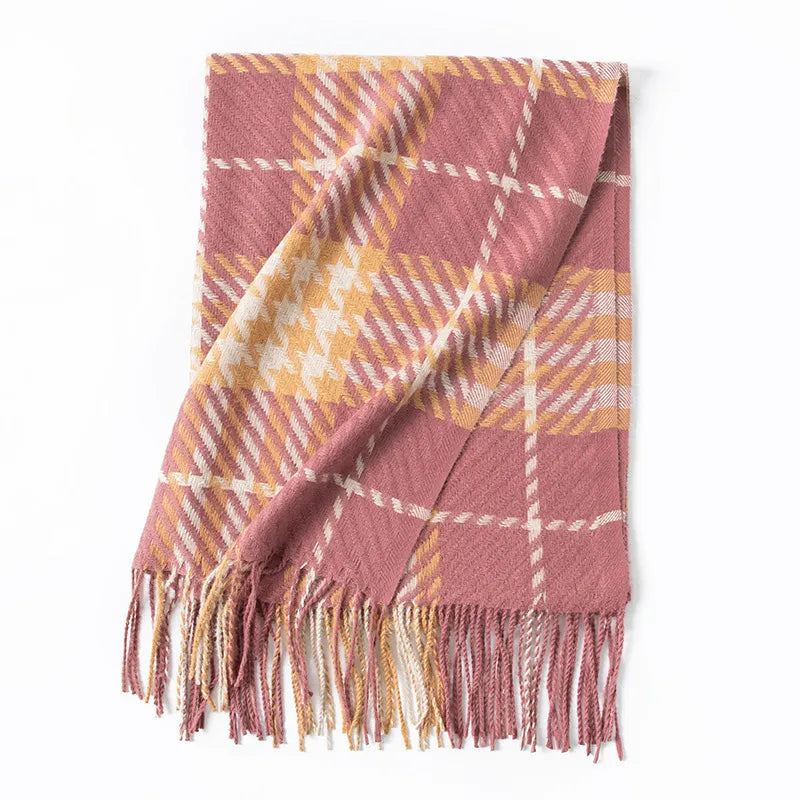 Women's British Style Plaid Imitation cashmere Tassel Scarf