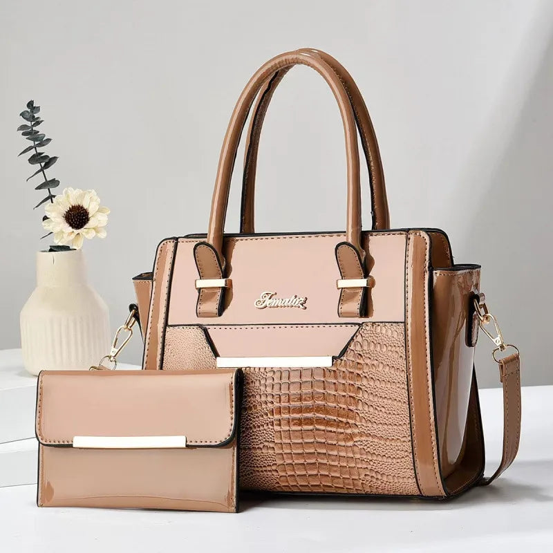 Mother's Bag Crocodile Pattern Bright Leather Two-piece Women's Crossbody Bag Korean-style Handbag Shoulder Bag handbags