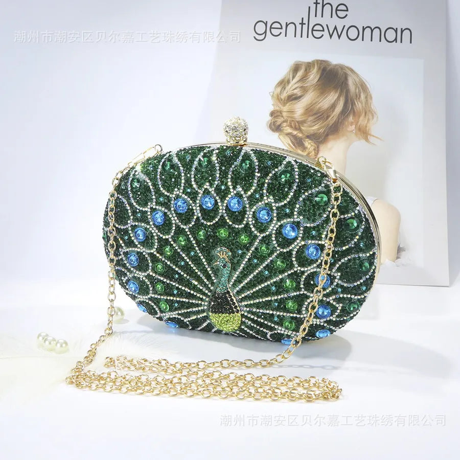 New  fashion peacock diamond retro exotic style messenger bag dinner bag high-end gift bag factory direct sales